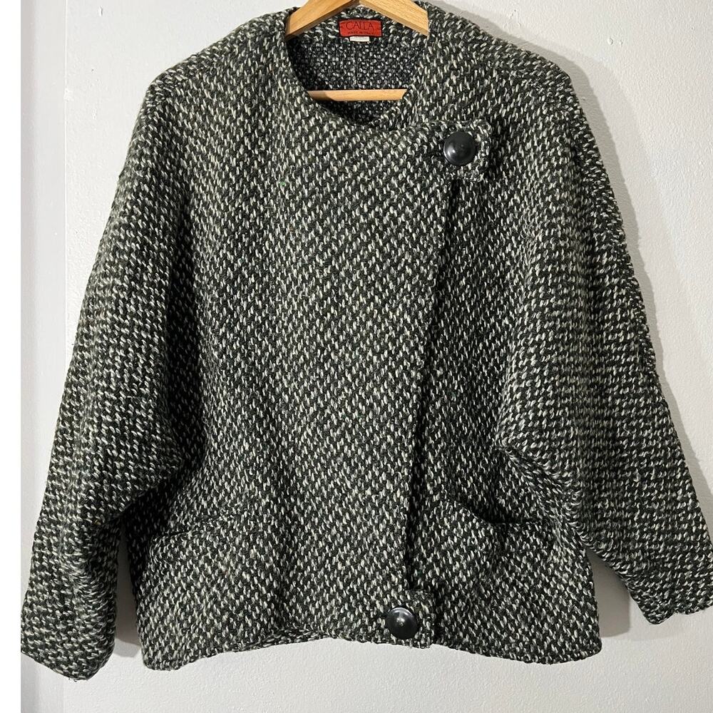 CALLA Made in Italy Wool Blend Jacket Black White Houndstooth Lined Size 44